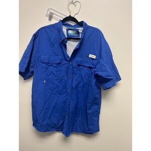 Magellan Outdoors Fish Gear Blue XL Short Sleeve Fishing Shirt Cotton Pockets